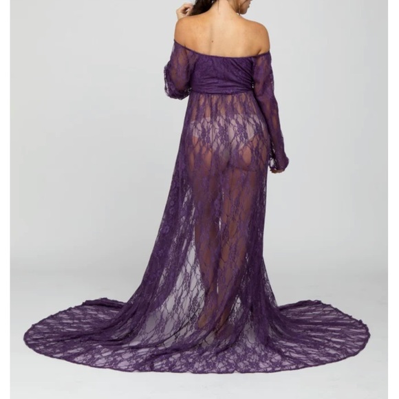 PinkBlush Blue Lace Off Shoulder Maternity Photoshoot Gown/Dress Size Small - Picture 3 of 5